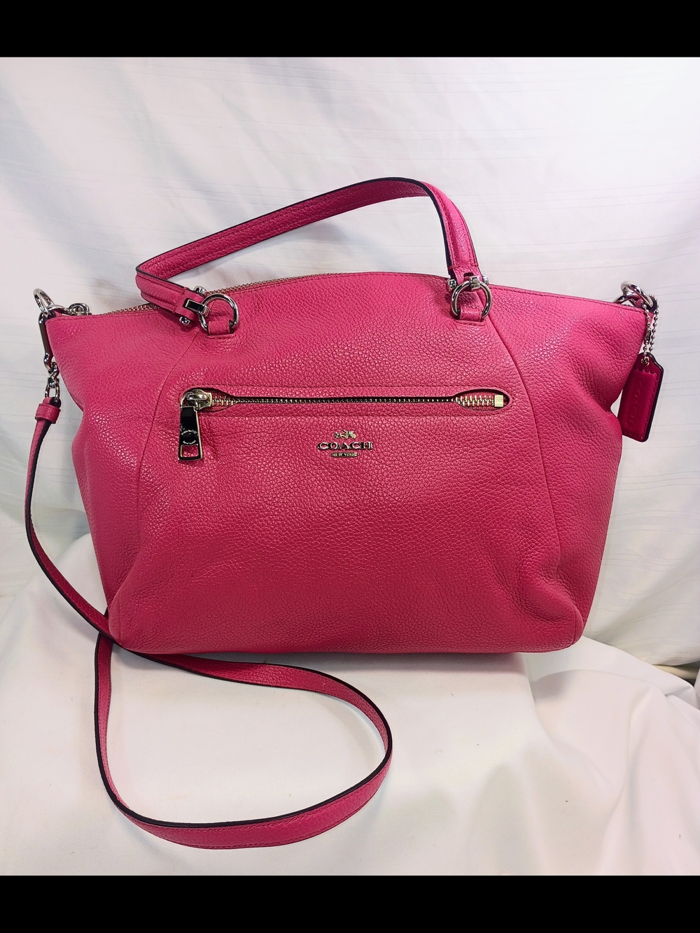 Coach NWOT Prairie Satchel Pebble Leather Crossbody Classic Bag Fuchsia Hot Pink